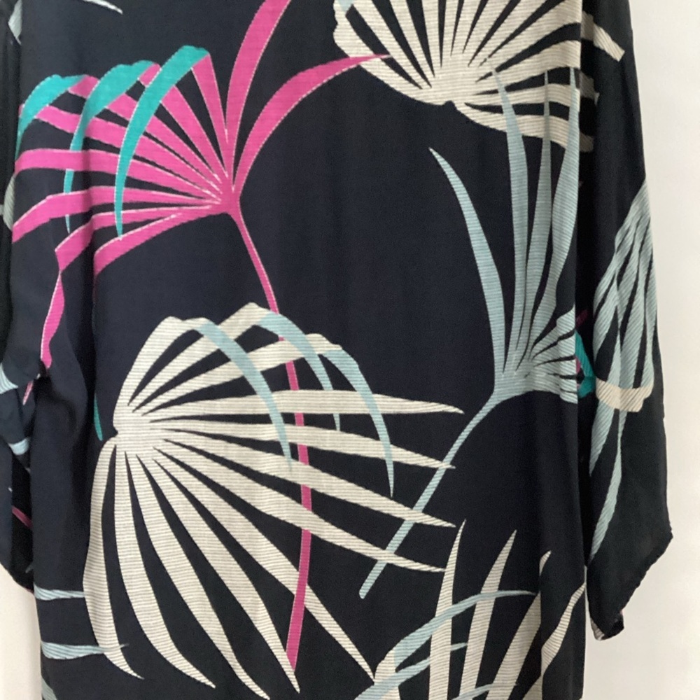 Maeve Kira Long Kimono Jacket Womens Size XS/S Black Tropical Floral Pockets - Picture 10 of 15